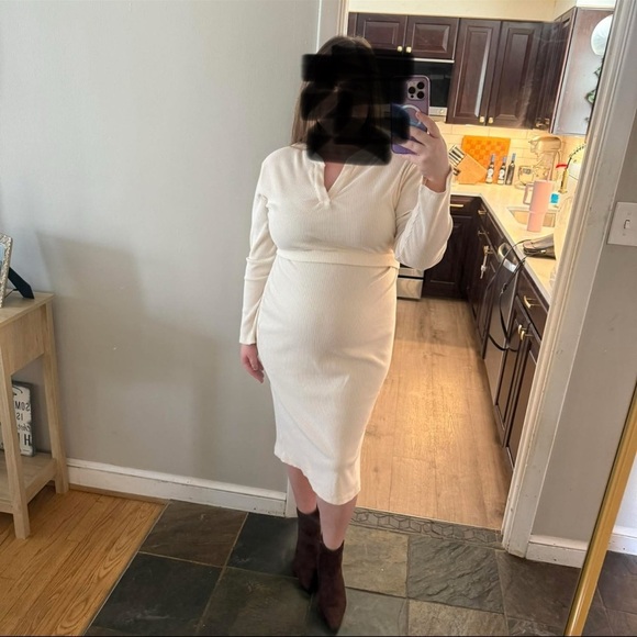 Isabel Maternity by Ingrid & Isabel Dresses & Skirts - Isabel Maternity Women's Medium Ribbed Henley Maternity Coordinate Set Cream